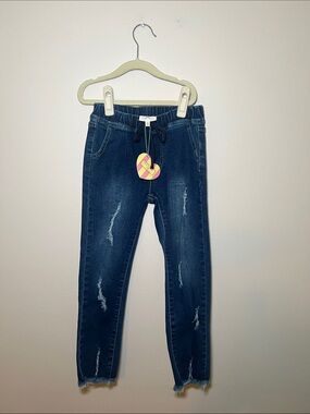Hayden Girls Kids Dark Blue Distressed Pull-On Jeans